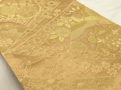 平和屋着物◎六通柄袋帯　花鳥文　金糸　正絹　逸品　AAAU5114sx