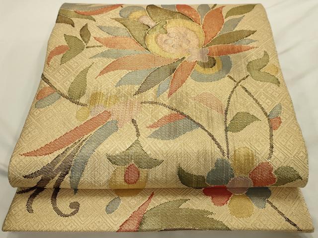 平和屋着物◎全通柄袋帯 更紗花文 金糸 正絹 逸品 AAAU5115sx