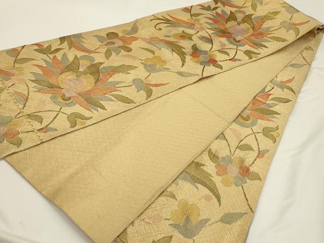 平和屋着物◎全通柄袋帯 更紗花文 金糸 正絹 逸品 AAAU5115sx