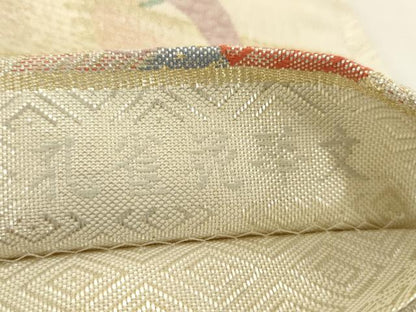 平和屋着物◎六通柄袋帯　孔雀花華文　金糸　正絹　逸品　AAAU5116sx