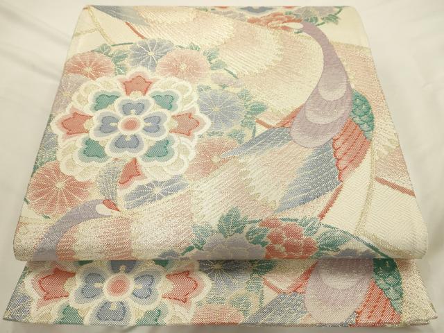 平和屋着物◎六通柄袋帯　孔雀花華文　金糸　正絹　逸品　AAAU5116sx