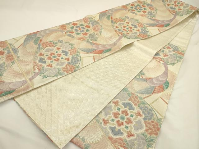 平和屋着物◎六通柄袋帯　孔雀花華文　金糸　正絹　逸品　AAAU5116sx