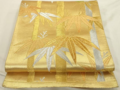 平和屋着物◎六通柄袋帯 笹竹文 金銀糸 正絹 逸品 AAAU5117sx