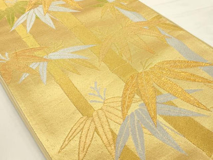 平和屋着物◎六通柄袋帯 笹竹文 金銀糸 正絹 逸品 AAAU5117sx