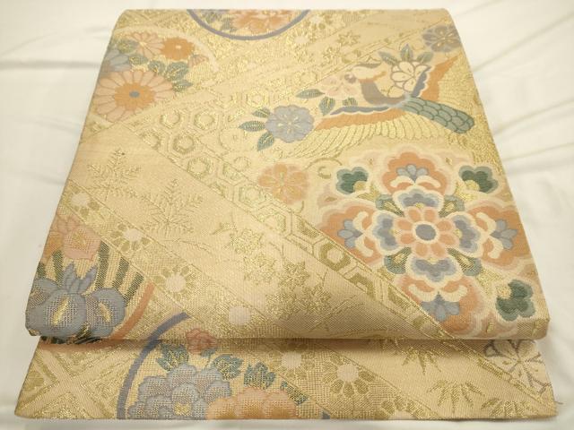 平和屋着物◎六通柄袋帯 鳳凰花文 金糸 正絹 逸品 AAAU5134sx