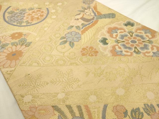 平和屋着物◎六通柄袋帯 鳳凰花文 金糸 正絹 逸品 AAAU5134sx