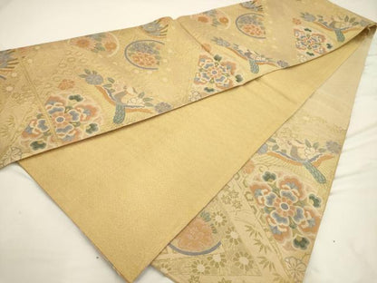 平和屋着物◎六通柄袋帯 鳳凰花文 金糸 正絹 逸品 AAAU5134sx