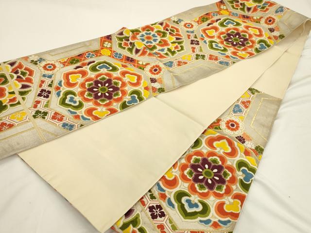 平和屋着物◎六通柄袋帯　唐織　亀甲花文　金糸　正絹　逸品　AAAU5135sx