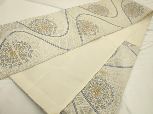 平和屋着物◎六通柄袋帯 流水花文 金銀糸 正絹 逸品 AAAU5144sx