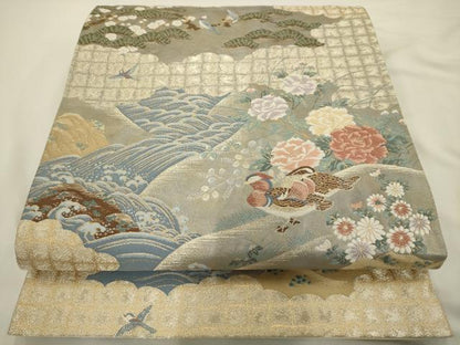 平和屋着物◎六通柄袋帯 唐織 障壁画山水図 金糸 正絹 逸品 AAAU5193sx