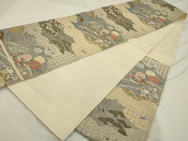 平和屋着物◎六通柄袋帯 唐織 障壁画山水図 金糸 正絹 逸品 AAAU5193sx