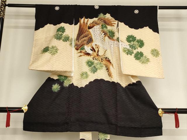 平和屋着物[]お宮参り　男の子　祝着　産着　初着　のしめ　刺繍　鷹　金彩　洗える着物　AAAU5254ja