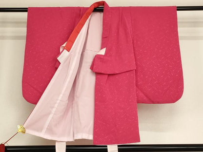 平和屋着物[]七五三　女の子　３歳　祝着　三つ身　被布セット　色無地　霰地紋　今様色　逸品　AAAU5274ja