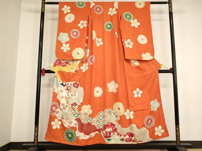 平和屋着物∵女の子 十三参り 子供 祝着 駒刺繍 道長花文 金彩 逸品 未使用 AAAU5275ja