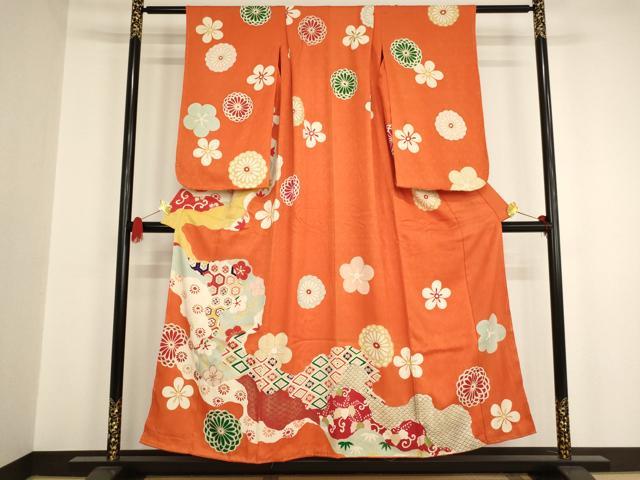 平和屋着物∵女の子 十三参り 子供 祝着 駒刺繍 道長花文 金彩 逸品 未使用 AAAU5275ja