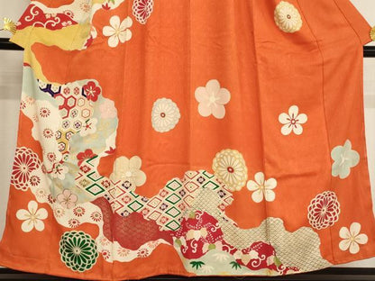 平和屋着物∵女の子 十三参り 子供 祝着 駒刺繍 道長花文 金彩 逸品 未使用 AAAU5275ja