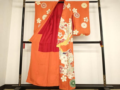 平和屋着物∵女の子 十三参り 子供 祝着 駒刺繍 道長花文 金彩 逸品 未使用 AAAU5275ja