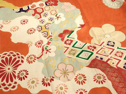 平和屋着物∵女の子 十三参り 子供 祝着 駒刺繍 道長花文 金彩 逸品 未使用 AAAU5275ja
