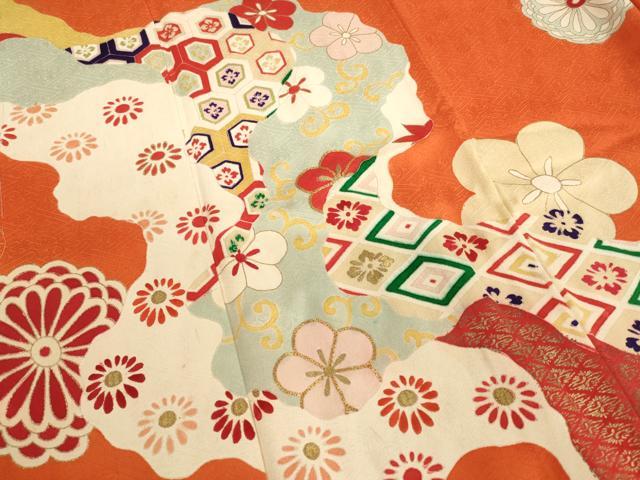 平和屋着物∵女の子 十三参り 子供 祝着 駒刺繍 道長花文 金彩 逸品 未使用 AAAU5275ja
