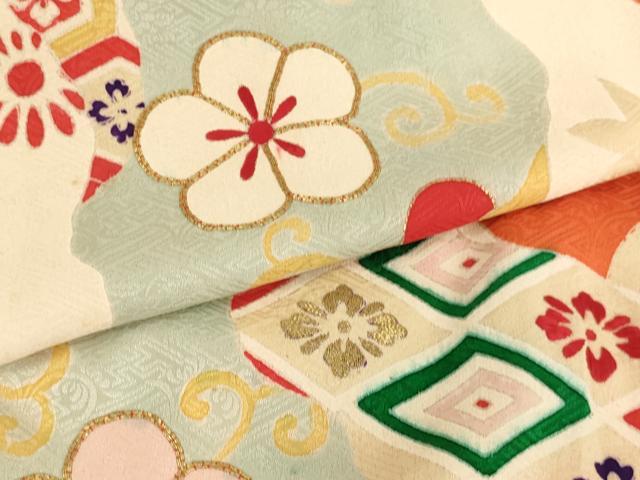 平和屋着物∵女の子 十三参り 子供 祝着 駒刺繍 道長花文 金彩 逸品 未使用 AAAU5275ja