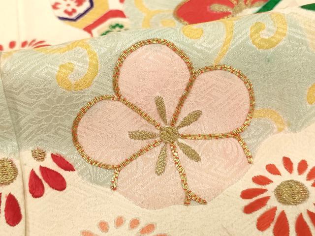 平和屋着物∵女の子 十三参り 子供 祝着 駒刺繍 道長花文 金彩 逸品 未使用 AAAU5275ja