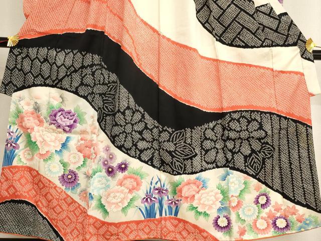 平和屋着物∵女の子 十三参り 子供 祝着 絞り 草花文 金彩 逸品 AAAU5289ja