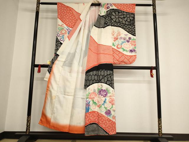 平和屋着物∵女の子 十三参り 子供 祝着 絞り 草花文 金彩 逸品 AAAU5289ja