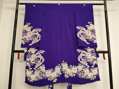 平和屋着物[]アンティーク　大正ロマン　七五三　女の子　７歳　祝着　四つ身　刺繍　鳳凰菊文　逸品　AAAU5293ja