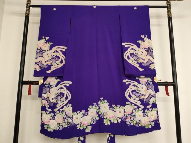 平和屋着物[]アンティーク　大正ロマン　七五三　女の子　７歳　祝着　四つ身　刺繍　鳳凰菊文　逸品　AAAU5293ja
