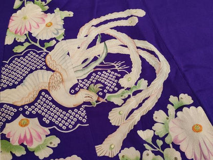 平和屋着物[]アンティーク　大正ロマン　七五三　女の子　７歳　祝着　四つ身　刺繍　鳳凰菊文　逸品　AAAU5293ja