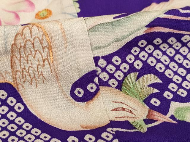 平和屋着物[]アンティーク　大正ロマン　七五三　女の子　７歳　祝着　四つ身　刺繍　鳳凰菊文　逸品　AAAU5293ja