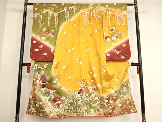 平和屋着物∵女の子 十三参り 子供 祝着 流水鴛鴦文 暈し染め 金彩 やまと誂製 逸品 AAAU5294ja