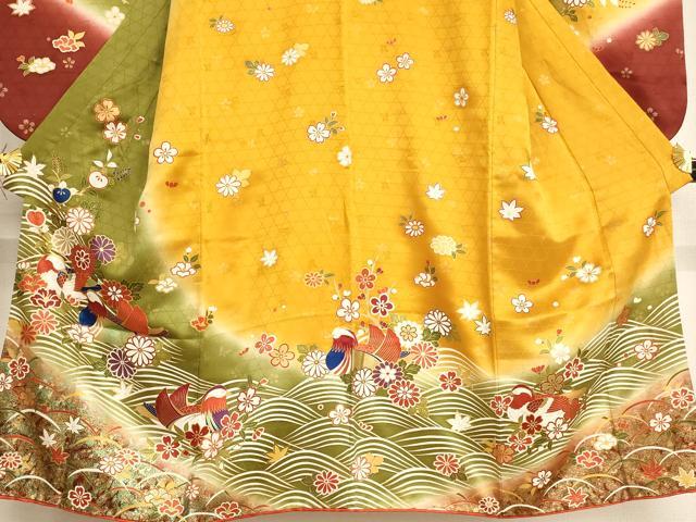 平和屋着物∵女の子 十三参り 子供 祝着 流水鴛鴦文 暈し染め 金彩 やまと誂製 逸品 AAAU5294ja