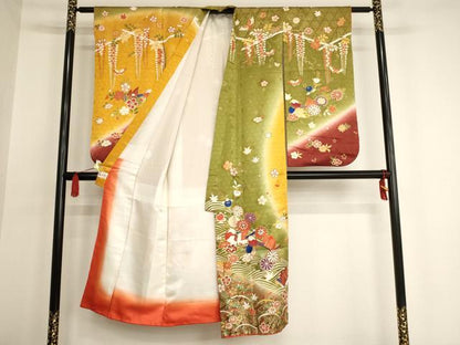 平和屋着物∵女の子 十三参り 子供 祝着 流水鴛鴦文 暈し染め 金彩 やまと誂製 逸品 AAAU5294ja