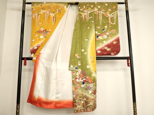 平和屋着物∵女の子 十三参り 子供 祝着 流水鴛鴦文 暈し染め 金彩 やまと誂製 逸品 AAAU5294ja