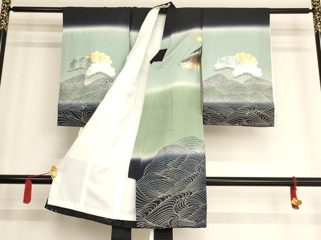 平和屋着物[]お宮参り　男の子　祝着　産着　初着　のしめ　風景松文　暈し染め　金銀彩　金通し地　逸品　AAAU5305ja