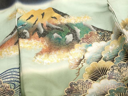 平和屋着物[]お宮参り　男の子　祝着　産着　初着　のしめ　風景松文　暈し染め　金銀彩　金通し地　逸品　AAAU5305ja