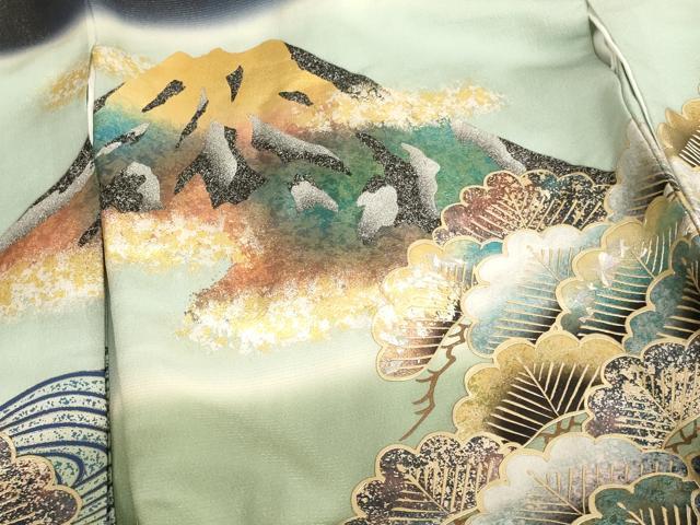 平和屋着物[]お宮参り　男の子　祝着　産着　初着　のしめ　風景松文　暈し染め　金銀彩　金通し地　逸品　AAAU5305ja