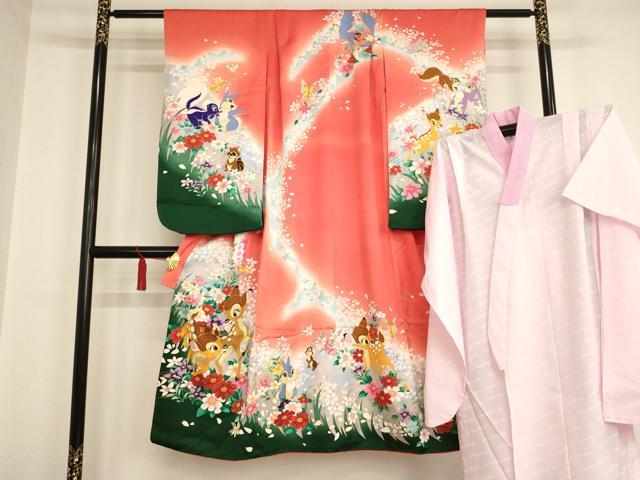 平和屋着物[]七五三　女の子　７歳　祝着　四つ身　長襦袢セット　ウォルト・ディズニー　バンビ　暈し染め　金銀彩　逸品　AAAU5322ja