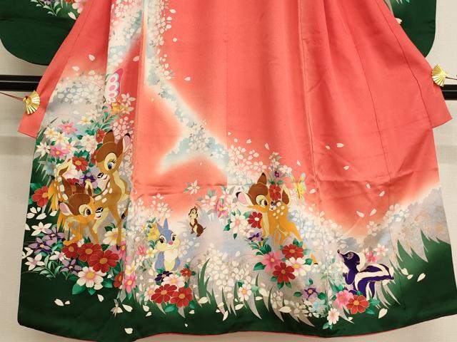 平和屋着物[]七五三　女の子　７歳　祝着　四つ身　長襦袢セット　ウォルト・ディズニー　バンビ　暈し染め　金銀彩　逸品　AAAU5322ja