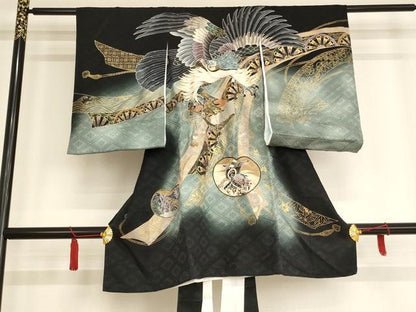 平和屋着物[]お宮参り　男の子　祝着　産着　初着　のしめ　鷹　暈し染め　金銀彩　逸品　AAAU5333ja