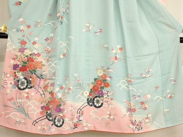 平和屋着物[]七五三　女の子　７歳　祝着　四つ身　駒刺繍　花車文　暈し染め　金彩　正絹　逸品　AAAU5352ja