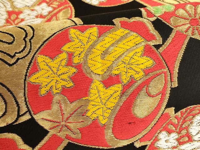 平和屋着物[]子供　全通柄袋帯　唐織　打ち出の小槌　黒地　金糸　正絹　逸品　AAAU5354ja