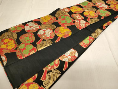 平和屋着物[]子供　全通柄袋帯　唐織　打ち出の小槌　黒地　金糸　正絹　逸品　AAAU5354ja