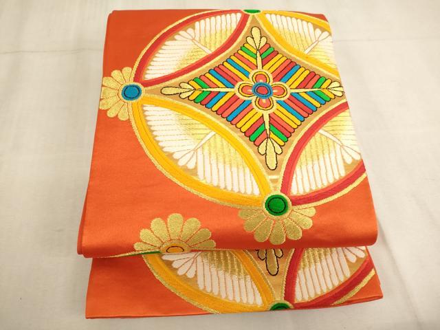 平和屋着物[]子供　六通柄袋帯　花七宝文　金糸　正絹　逸品　AAAU5359ja