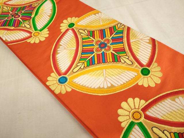 平和屋着物[]子供　六通柄袋帯　花七宝文　金糸　正絹　逸品　AAAU5359ja