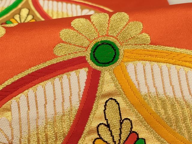 平和屋着物[]子供　六通柄袋帯　花七宝文　金糸　正絹　逸品　AAAU5359ja