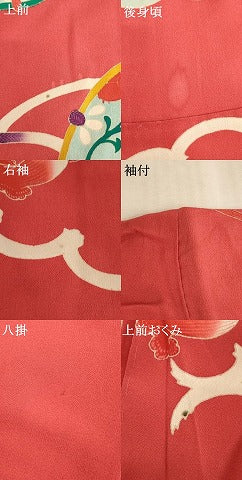 平和屋着物∵アンティーク 大正ロマン 女の子 十三参り 子供 祝着 友禅 鼓文 カラー胴裏：鴇色 正絹 逸品 AAAU5367ja