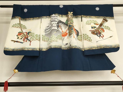 平和屋着物[]七五三　男の子　5歳　祝着・羽織・行灯袴・小物セット　騎馬風景文　金彩　AAAU5376ja