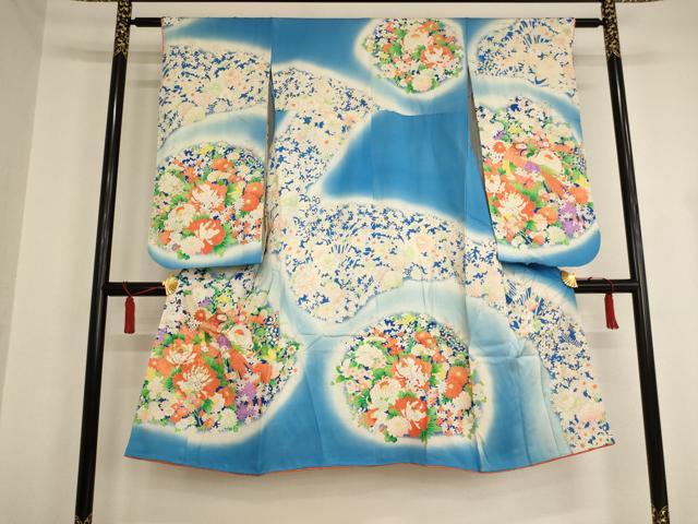 平和屋着物[]七五三　女の子　７歳　祝着　駒刺繍　花鳥文　雉　暈し染め　金彩　洗える着物　AAAU5385ja